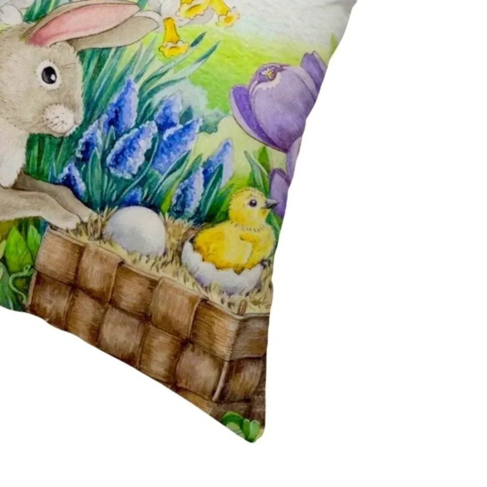 Rustic Farmhouse Bunny & Chicks Pillow Cover 18”x18” Soft Tulip Spring Decor NWT